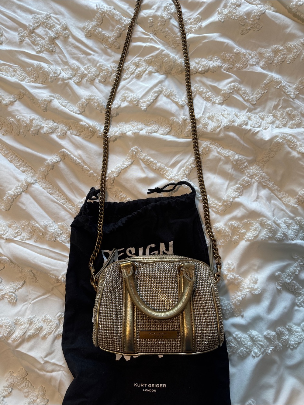 Kurt Geiger Gold Metallic Mini Satchel with Chain Strap - Picture 2 of 3